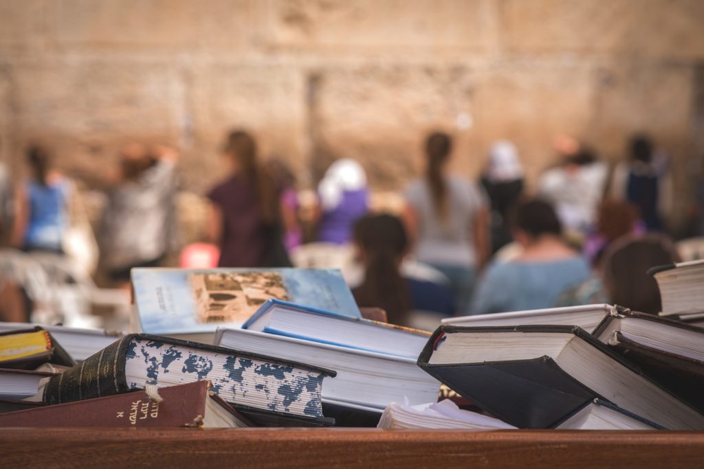 bibles and books beside the western wall